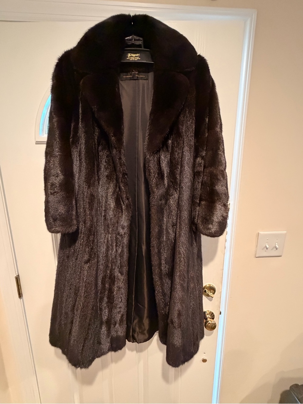 Elegant Dark Brown Full-Length Fur Trench Coat by